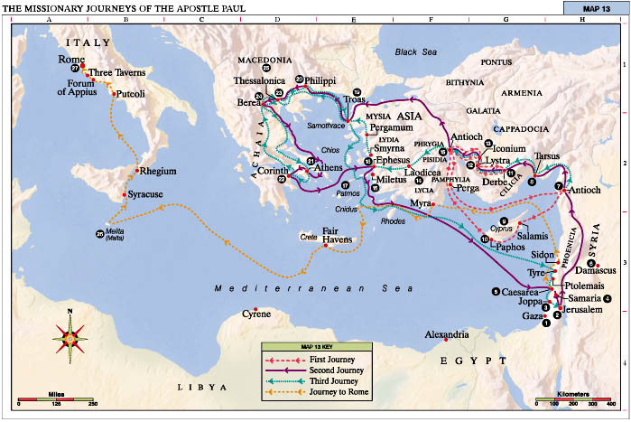 The missionary journeys of the Apostle Paul (from Wikimedia Commons)