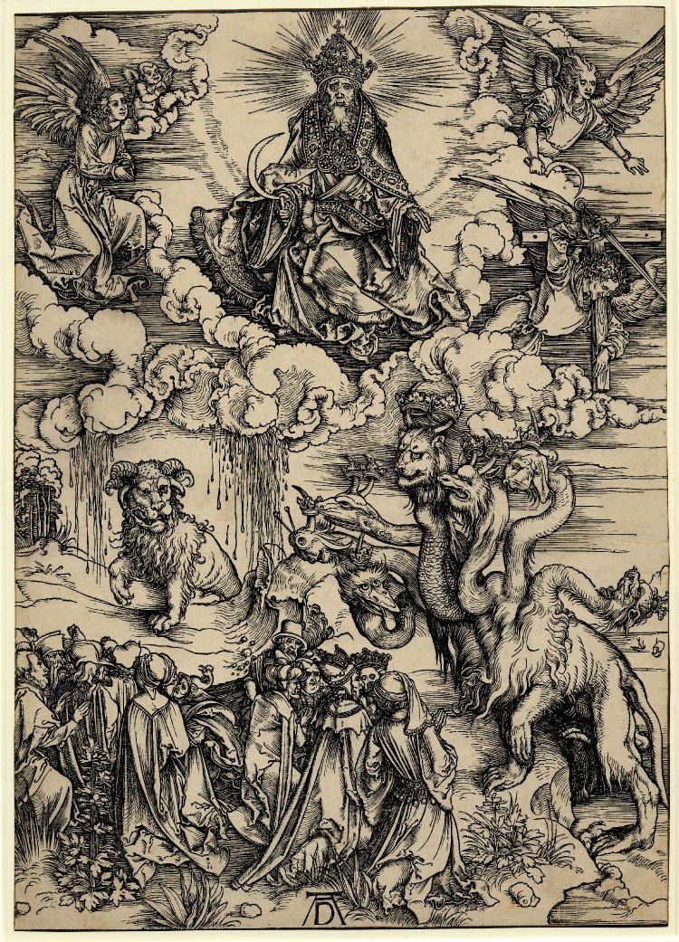 The beast with the lamb's horns and the beast with seven heads| Albrecht Dürer